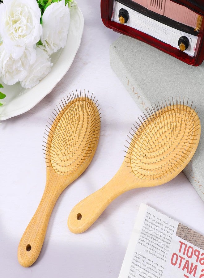 Exclaith 6pcs Bamboo Hair Brush with Steel Bristles for Women Wooden Paddle Hairbrush for Anti-Static Detangling & Scalp Massage Wooden Handle Brush for All Hair Types - Image 4